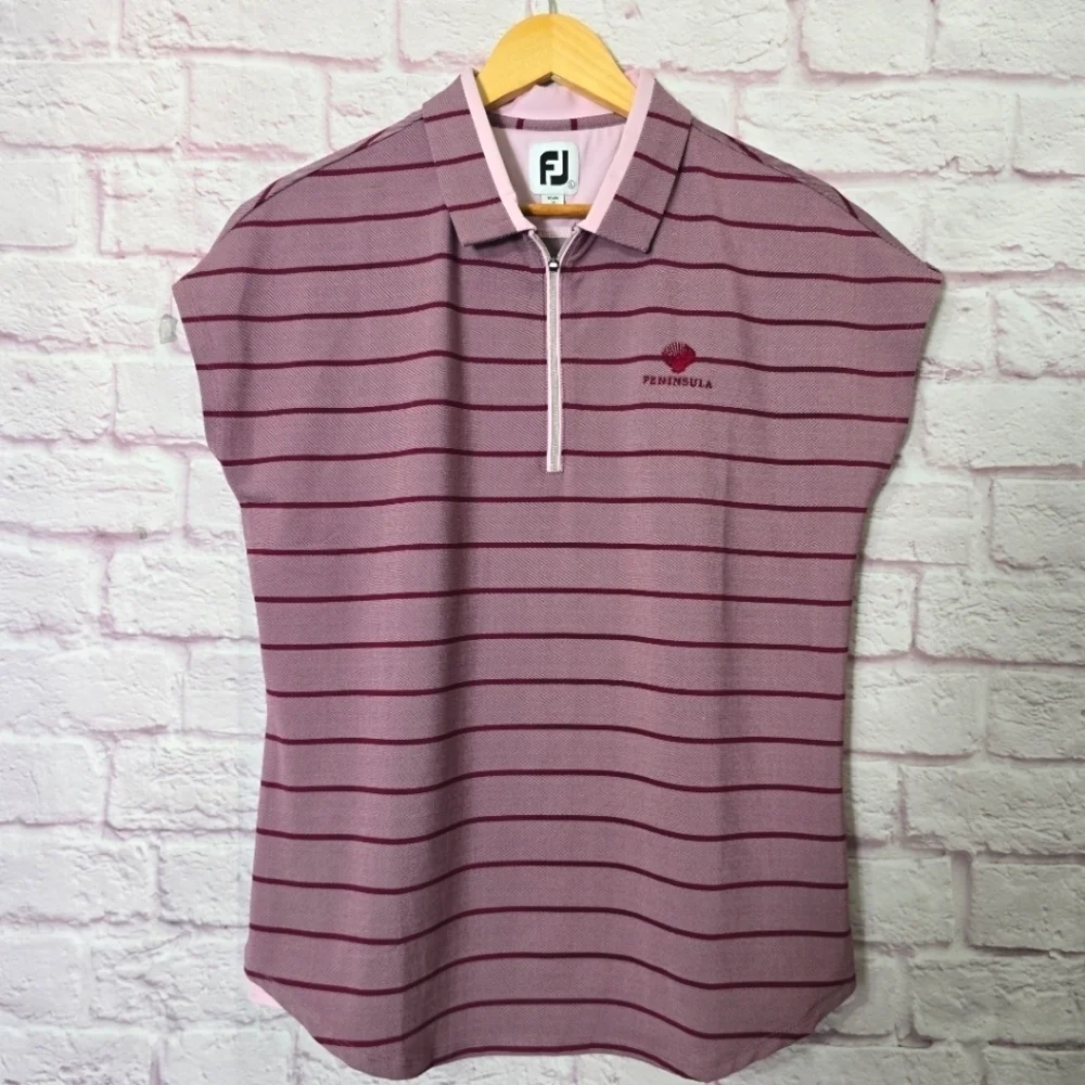 Footjoy Cap Sleeve Birdeye Stripe Jacquard Women's Shirts Size Large - Picture 2 of 9